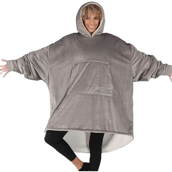The Comfy Unisex Sherpa Lined‎ Wearable Blanket Hoodie Sweatshirt Gray One Size - Picture 1 of 8